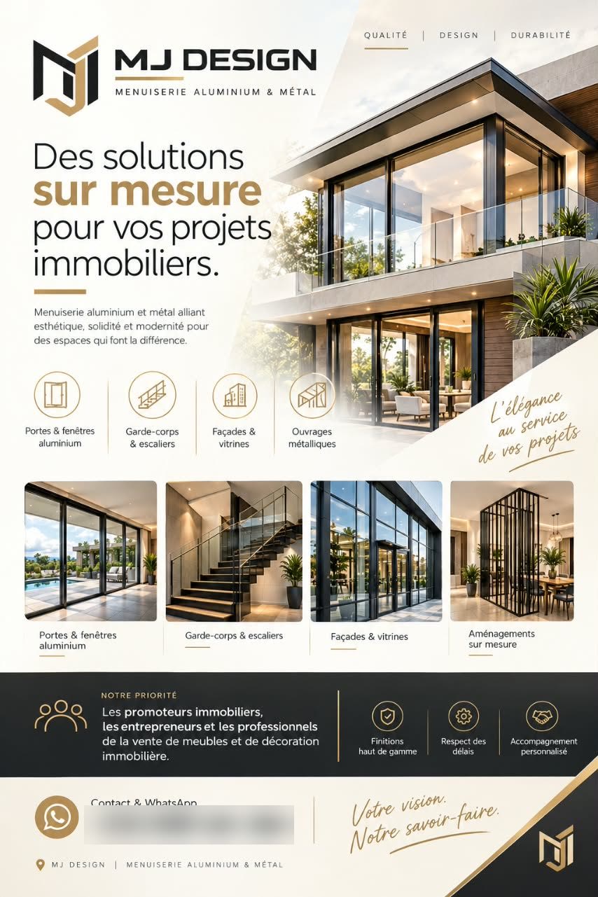Affiche « MJ Design », menuiserie aluminium, réalisée par un membre