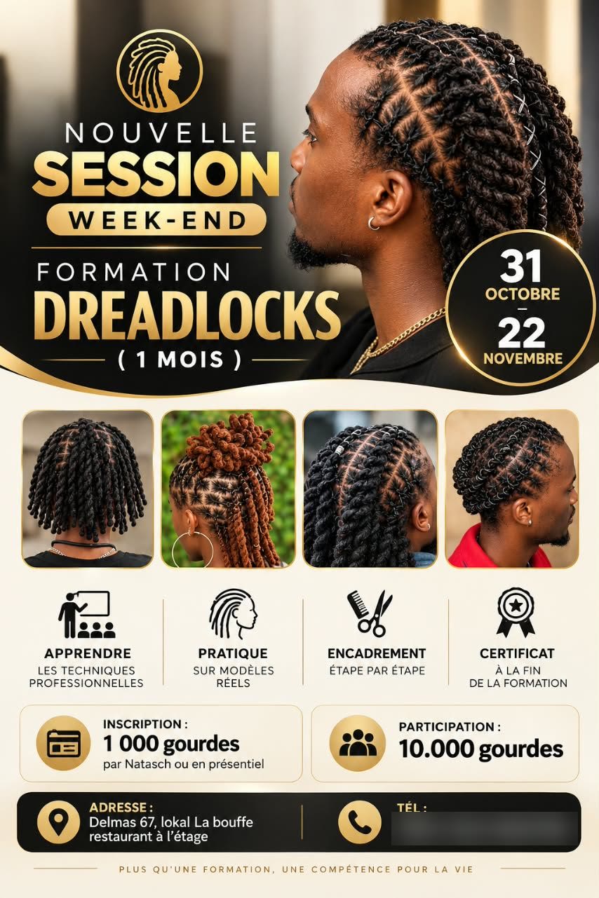 Affiche de formation dreadlocks réalisée par un membre
