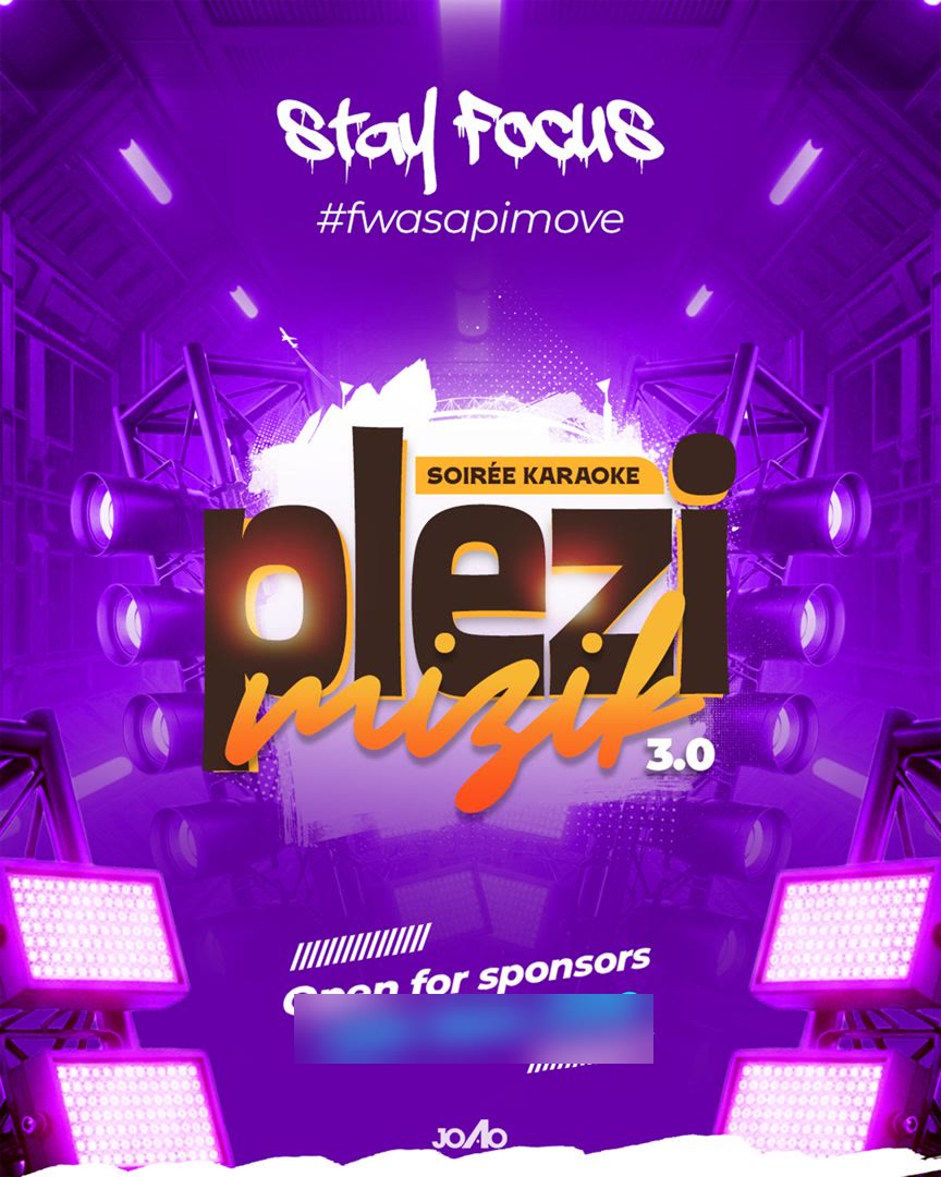 Affiche de soirée karaoké « Plezi Mizik » réalisée par un membre